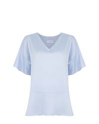Light Blue Silk Short Sleeve Blouses For Women Lookastic