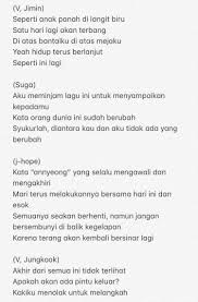 Verse 1 dunia kian berubah perubahan melingkari melaksana hasrat hati kejayaan terbukti. J On Twitter Bts ë°©íƒ„ì†Œë…„ë‹¨ Life Goes On Lyrics Translation Bahasa Indonesia By Beyourlight99 Please Do Not Repost Without Credits Https T Co Du6unjinol