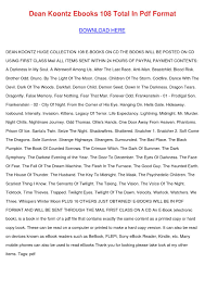 Pdf scan of the original book by black panther party member and bgf cofounder george jackson. Dean Koontz Ebooks 108 Total In Pdf Format By Angelicawoodward Issuu