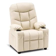 A recliner is an armchair or sofa that reclines when the occupant lowers the chair's back and raises its front. Mcombo Big Kids Recliner Chair With Cup Holders For Boys And Girls Roo