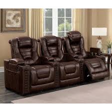 Brown Leather Match 3 Piece Power Home Theater Seating Big Chief Media Room Seating Home Theater Seating Theater Seating