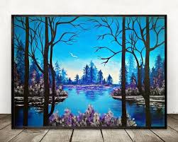 Grand Art Bleu De Toile De Lac De Paysage Art Moderne De Etsy In 2020 Oil Painting Nature Lake Art Lake Sunset Painting