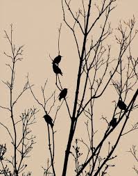 Black Birds In Painting Black Birds In A Tree Print Birds And Tree Silhouette Decoration 11x14 Print Cream Teal Brown Tree Art Tree Silhouette Mural Wall Art