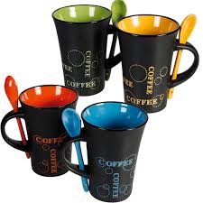 LIVIVO 4 X COFFEE MUG W SPOON TEA SET DRINK LATTE CUPS CERAMIC KITCHEN  ESPRESSO | eBay