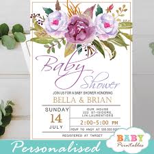 From amazing flower arrangements, gourmet goodies and all the important items every baby needs, proflowers can help you put together a gift the entire family will love. Purple Peony Floral Baby Shower Invitations D303 Baby Printables