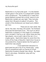 With more than a third of adults in the usa being classed as obese, and many more being overweight, it has never been more important to participate in sports. Badminton Is My Favourite Sport Kid Essay Hobbies Physical Exercise