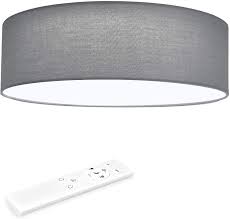 It showcases an oversized metal shade that is finished in matte black, both inside and out, for a bright and focused glow. Navaris Flush Mount Ceiling Light 15 75 Diameter Drum Lamp Shade Led Fixture With Remote Control For Bedroom Living Room Kitchen Light Gray Amazon Com