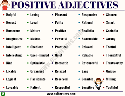 List Of 100 Important Positive Adjectives From A Z To Describe A Person Esl Forums Positive Adjectives Words To Describe Someone Words