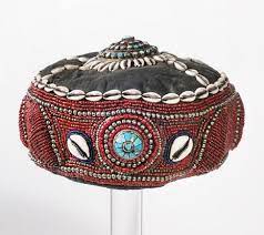India Cap From Kashmir And Jammu Ladakh Cowrie Shell Coral Beads Turquoise Cloth Leather And Silver 20th Centur Dance Jewelry Cowrie Shell Asian Hat