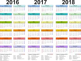 2016 2017 2018 Calendar 4 Three Year Printable Pdf Calendars Calendar Template Printable Calendar Template Calendar Printables