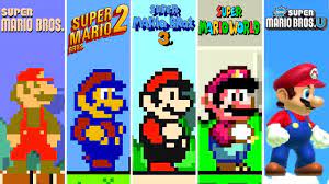 If mario eats a super mushroom , he becomes a super mario — he grows to double his size and gains the ability to break bricks above him. Evolution Of 2d Super Mario Graphics 1983 2020 Youtube