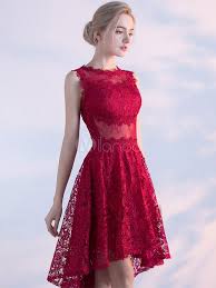 Robe moulante asymétrique avec une manche dentelle. Robe De Bal A Ligne En Dentelle Bordeaux Col Rond Asymetrique Milanoo Com