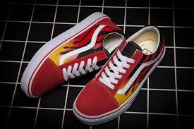 Black And White Checkered Vans With Red Flames Vans Classics Flame Red Fire Printed Old Skool Skate Shoes Vans Australia Vans Vans Classic Skate Shoes