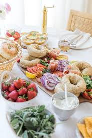 How To Make A Bagel Brunch Board Monika Hibbs Brunch Bagel Bar Baby Shower Brunch Food