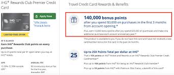 Earn 5 points per $1 spent when you stay at any hotel in the ihg family of brands 1. Very Attractive Sign Up Bonus For The Chase Ihg Premier Mastercard 140 000 Points After Us 3k Spend Loyaltylobby