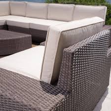 Reddington Patio Furniture Outdoor 8 Piece Hazelnut Brown Wicker Sofa Set With Beig Wicker Outdoor Furniture Set Outdoor Wicker Furniture Large Sectional Sofa