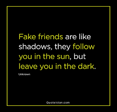 Fake friends are no different than shadows, they stick around during your brightest moments, but disappear during your darkest hours. Fake Friends Are Like Shadows They Follow You In The Sun But Leave You In The Dark Unknown Fake Friend Quotes Fake Friendship Quotes Fake Friends