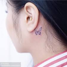 Bird Tattoo Behind Ear Meaning Butterfly Tattoo Behind The Left Ear Butterfly Tattoo Purple Tattoos Ear Tattoo