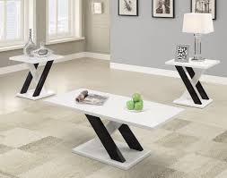 Black coffee table sets are a wonderful choice that works with almost every style of décor as are brushed nickel coffee table sets. 3 Piece X Leg Occasional Table Set White And Black Coaster