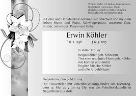 Traueranzeigen von Erwin Köhler