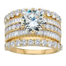 Palm Beach Jewelry 14k Gold Plated Round Cubic Zirconia 3 Piece Multi Row Wedding Ring Set Want In 2020 Wedding Ring Sets Bridal Ring Sets Gemstone Engagement Rings