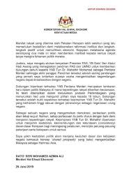 Tun dr mahathir mohamad berkata, wawasan kemakmuran bersama dan dasar dibentuk kerajaan adalah untuk merealisasikan malaysia sebagai sebuah negara yang maju, bermaruah serta merdeka. Ana Tahu Siap Guna Letterhead Rasmi Kementerian Lagi Nak Facebook