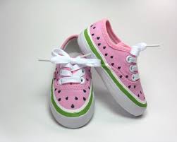 Watermelon Shoes One In A Melon Hot Pink Sneakers Hand Painted For Baby And Toddlers Birthday Party Shoes