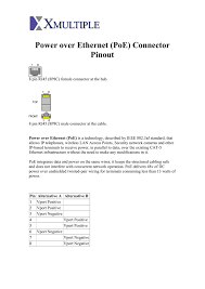 There are two standards recognized by ansi, tia and eia for wiring ethernet cables. Power Over Ethernet Poe Connector Pinout Manualzz