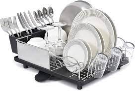 Your kitchen sink rack will look brand new and in a much quicker time than it will take you to scrub it by hand. Kingrack Dish Drainer Stainless Steel Dish Rack Dish Drying Rack With Anti Rust Frame Optional 2 Direction Spout Drain Board Design Removable 4 Compartment Utensil Holder For Kitchen Black Amazon Co Uk Home Kitchen