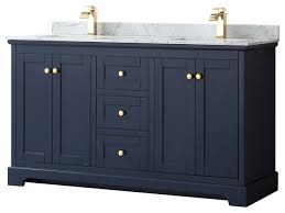 Wyndham beckett double bathroom vanity in dark. Avery 60 Double Vanity Carrara Marble Top Square Sinks No Mirror Transitional Bathroom Vanities And Sink Consoles By Wyndham Collection Wcv232360dblcmunsmxx Houzz