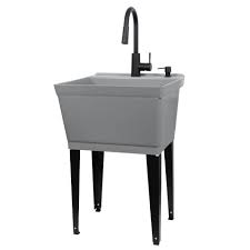 grey 19 gallon utility sink with black