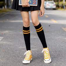 Classic Two Stripes Women's Long Socks Cotton Cozy Warm Autumn Winter Socks  Preppy Style Street Casual Fashion Girls Knee Socks|Stockings| - AliExpress