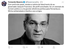 Ex-governador de Pernambuco, Joaquim Francisco morre aos 73 anos