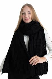 Black Oversize Extra Long Chunky Scarf, Unisex Winter Hand Knitted Shawl, Women Blanket Scarf, Soft Ribbed Shoulder Wrap, Christmas Gift