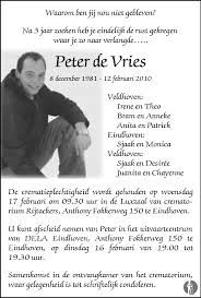 Peter de vries (duh vreez) is the most serious of the comic writers (such as robert benchley, s. Peter De Vries 12 02 2010 Overlijdensbericht En Condoleances Mensenlinq Nl