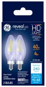 Ge Reveal Hd Decorative Led Light Bulbs Candelabra Base Clear Dimmable 240 Lumens 3 2 Watts 2 Pk Wilco Farm Stores