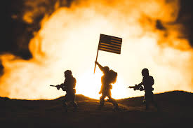 Your online source for american flags, banners, poles & more. Toy Soldiers Silhouettes With Guns And American Flag Walking On Planet With Sun In Smoke On Background Free Stock Photo And Image