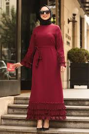 Nayla Collection Volan Kollu Bordo Tesettur Elbise 6754br Tesetturisland Com Tesettur Elbise Model Muslimah Fashion Outfits Daily Dress Muslim Women Fashion