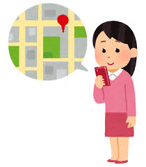 スマホの地図アプリを見ている人のイラスト（女性） | かわいいフリー ...