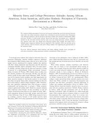 Spaid (1996) details that several issues college students may currently be facing are issues involving Pdf Minority Stress And College Persistence Attitudes Among African American Asian American And Latino Students Perception Of University Environment As A Mediator