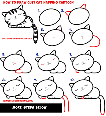 Follow along with us and learn how to draw a cute and easy kitty.please do like, share, and comment. How To Draw A Supercute Kawaii Cartoon Cat Kitten Napping Easy Step By Step Drawing Tutorial For Kids How To Draw Step By Step Drawing Tutorials
