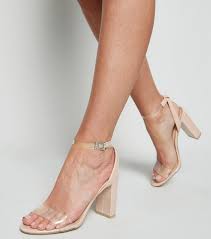 Pale Pink Patent Clear Strap Block Heels New Look