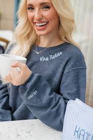 Embroidered Collar/sleeve Corded Sweatshirt