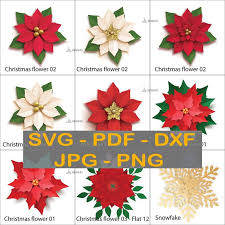 Christmas Paper Flowers Template Paper Poinsettia Flowers Etsy In 2020 Flower Template Paper Flowers Christmas Paper