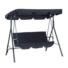 Outsunny Metal 3 Seater Outdoor Swing Chair Black Porch Swing Patio Swing Chair Canopy Swing
