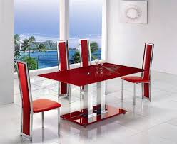 Red Dinning Table Pops Slick Glass Dining Table Dining Table Chairs Red Dining Room