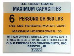 This publication contains information about federal laws and equipment carriage requirements for recreational vessels of the united states. Boat Capacity Plates Quality Name Plate