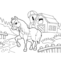 Horse and barn coloring page. Horse Stable Coloring Pages