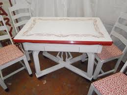 Art Deco Porcelain Enamel Table Top With 4 Chairs Red White Extension Table Top Artdeco Extension Table Table Top Art Deco