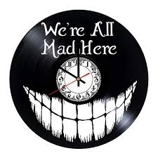 See more ideas about cheshire cat, alice in wonderland, wonderland. Amazon Com Cheshire Cat Wall Clock Alice In Wonderland Vinyl Record Lazer Cut We Are All Mad Here Room Wall Decor Gift Ideas For His And Her Modern Unique Home